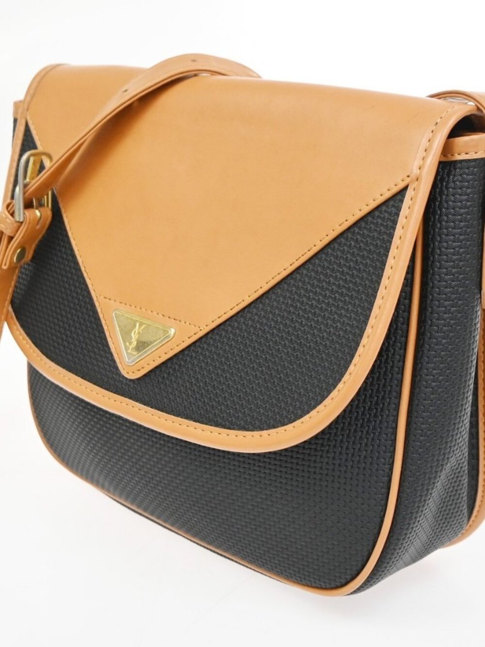 YVES SAINT LAURENT YSL Logo Shoulder Bag PVC Leather Black Brown GHW 63CA789 - Picture 2 of 16